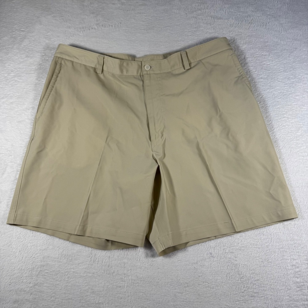 Nike Golf Shorts Men 38 Tan Dri-FIT Flat Front Stretch Performance Swoosh Logo‎